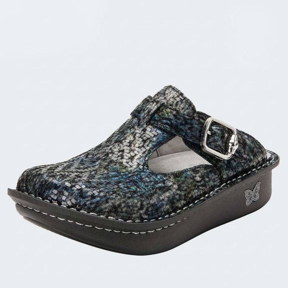 Alegria Classic Clog meteorite black green metallic leather womens 38 EU 8/8.5
